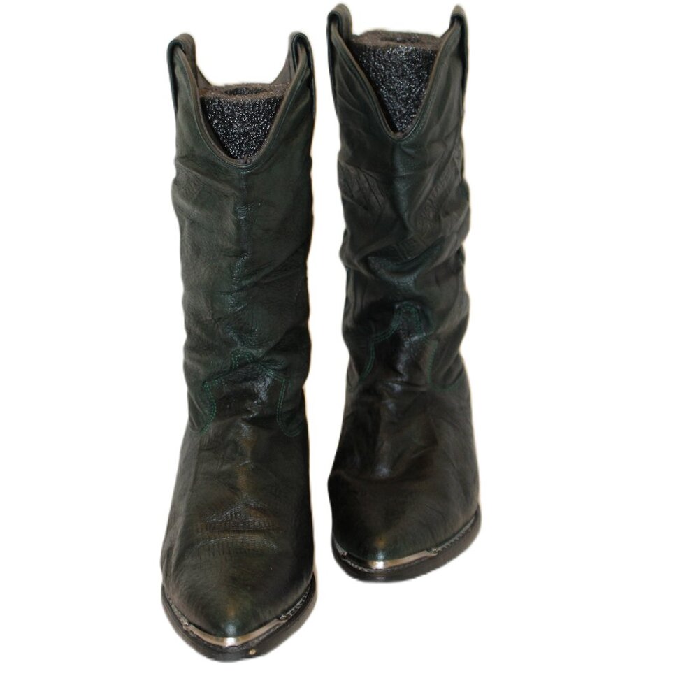 Dingo Boots Leather Western Cowboy Green Black Textured Pattern Size 6M